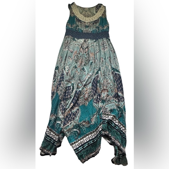 Bila Blue Paisley Fairycore Asymmetrical Cottage Sleeveless Summer Dress Size XL - Picture 7 of 9